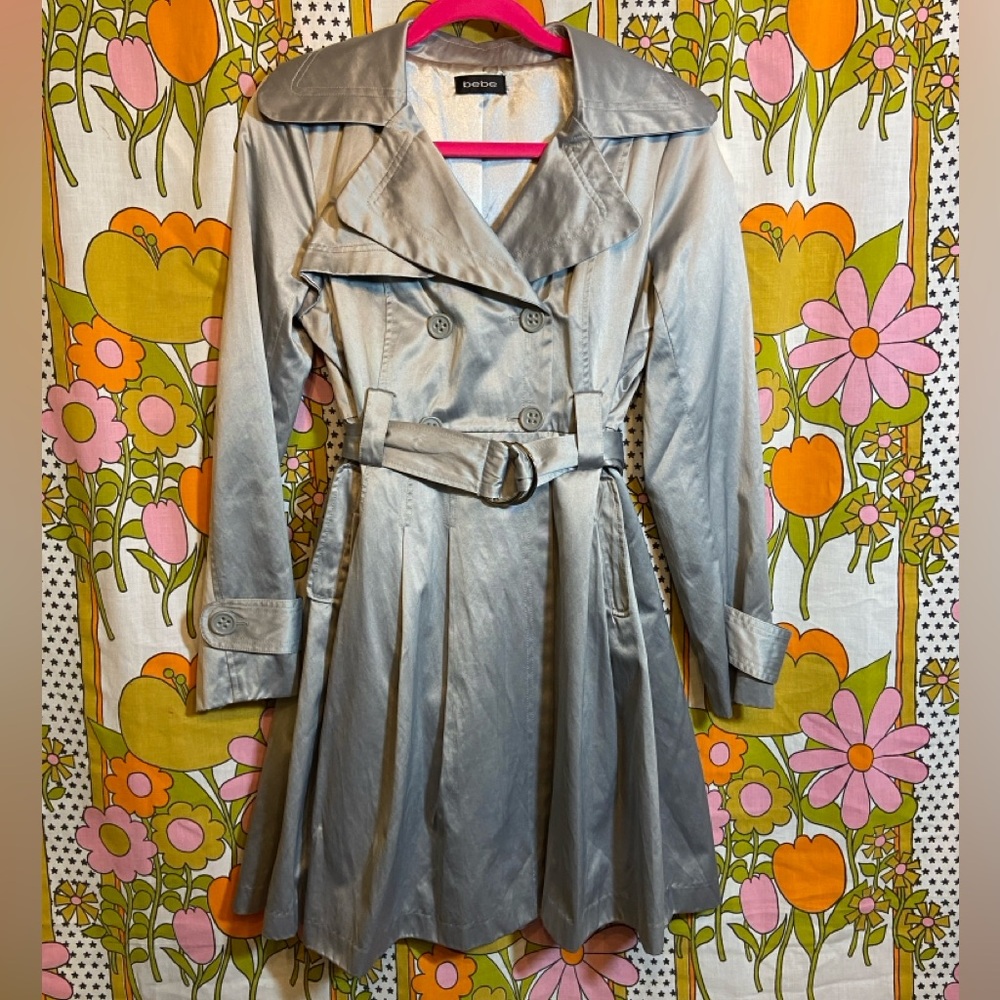 Bebe Metallic Silver Dressy Trench Coat - Picture 1 of 10